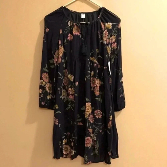 Old Navy Floral Dress Blue NWT Size XS Long Sleeves Boho Tunic - Picture 1 of 8